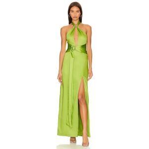 Khanums X Revolve Halter
Gown With Slit in Pear Green
NWT